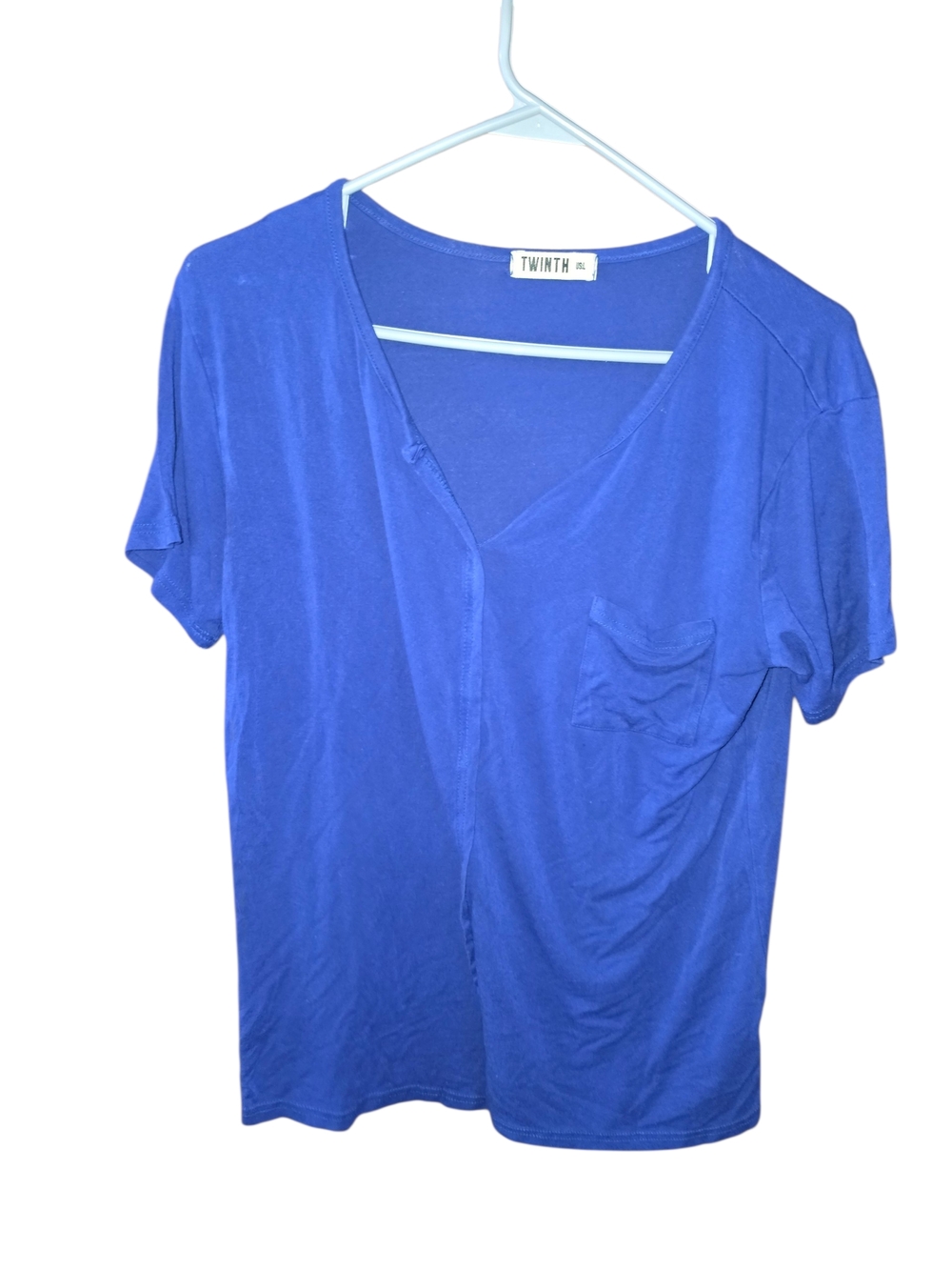 4/8/230. Twinth Womens Blue V-Neck Short Sleeve Pocket Tee